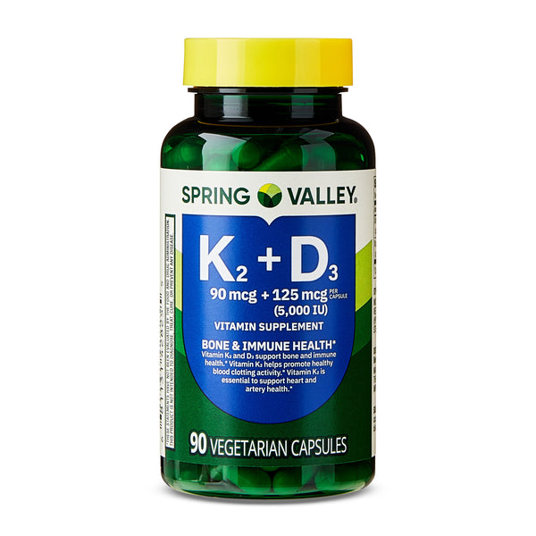 Vitamin K2 + D3 Dietary Supplement Vegetarian Capsules for Bone and Immune Health, 90 Count