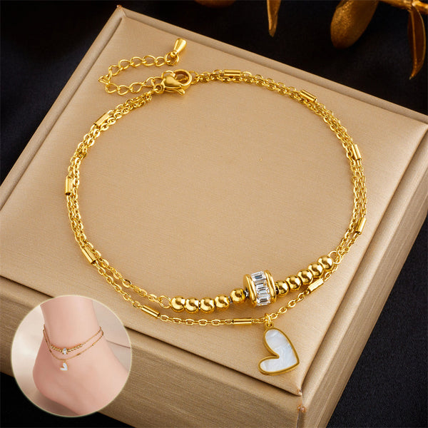 Love Heart Ankle Double Layer Bracelet Anklet